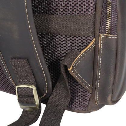 boshiho Genuine Leather Backpack for Men & Women, 13 Inch Laptop Backpack, Water-Resistant Business Travel Backpack, Premium Crazy Horse Leather Work Bag (Dark Brown)