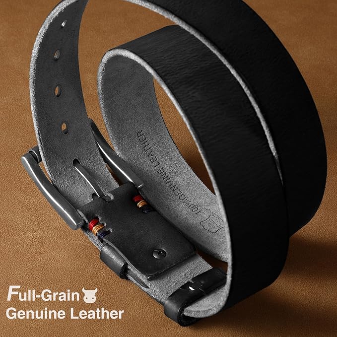 SANSTHS Mens Full Grain Cow Leather Belt Heavy Duty Work Belt Casual Every Day Belt for Jeans