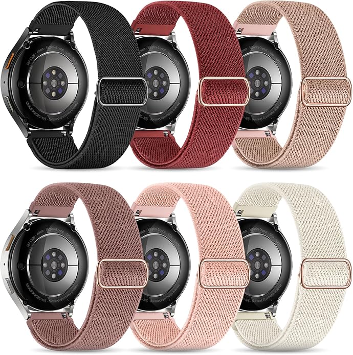 Stretchy Bands Compatible with Samsung Galaxy Watch 7 6 4 5 Band 40mm 44mm/Watch 6 4 Classic 47mm 43mm 42mm 46mm/5 Pro/FE/Active 2, 6 Pack 20mm Nylon Sport Strap for Galaxy Watch 7 Band Women Men