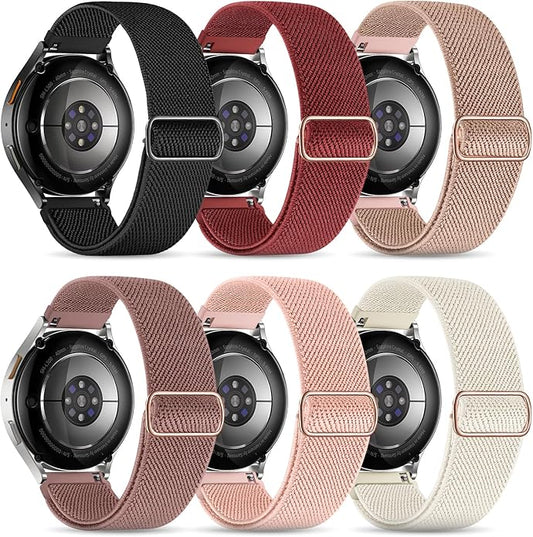 Stretchy Bands Compatible with Samsung Galaxy Watch 7 6 4 5 Band 40mm 44mm/Watch 6 4 Classic 47mm 43mm 42mm 46mm/5 Pro/FE/Active 2, 6 Pack 20mm Nylon Sport Strap for Galaxy Watch 7 Band Women Men