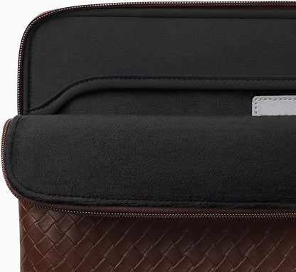 Comfyable Woven Laptop Sleeve 13 Inch 14 Inch Compatible with MacBook Air M5 & MacBook Pro M5 Pro/Max 2026, Faux Leather Mac Travel Case for Men Women, Mocha Brown