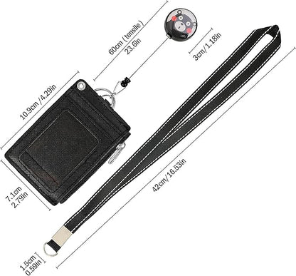 【2025 Latest】Cute ID Badge Holder Retractable Lanyard Reel Clip with Heavy Duty Carabiner, 5 Card Slots in 2 Sided with Key Ring and Zipper for Women Students Teens Girls Office Staff (Black OK Bear)