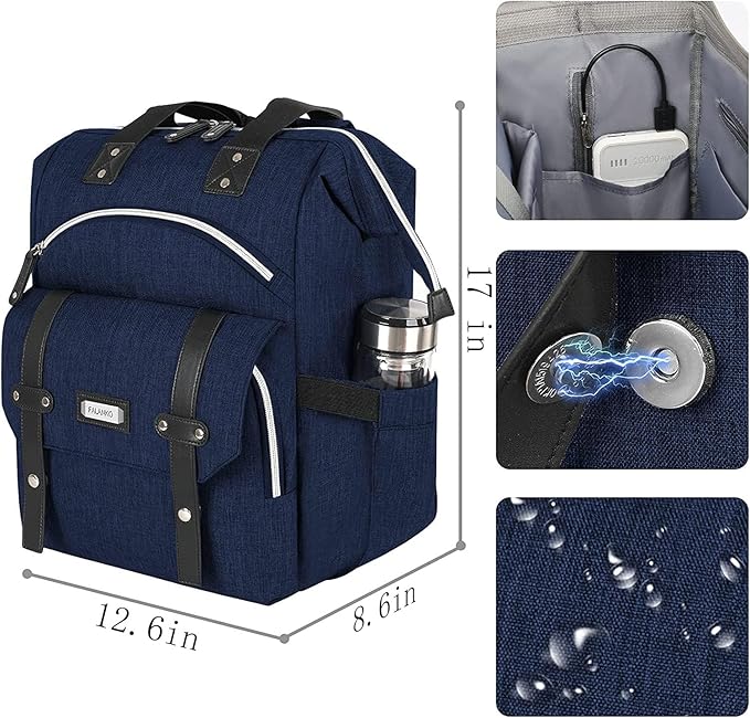 FALANKO Laptop Backpack 17.3 Inch Stylish Computer Backpack Doctor Teacher Work Bookbag Water Repellent College Shoulder Bag with RFID Anti-theft,Nurse Purse Travel Business Bag for Women