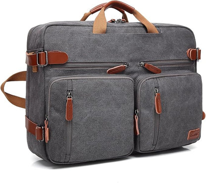 CoolBELL Convertible Backpack Messenger Shoulder Bag Laptop Case Business Briefcase Multi-Functional Travel Handbag Fits 17.3 Inch Laptop for Men/Women (Canvas Dark Grey)