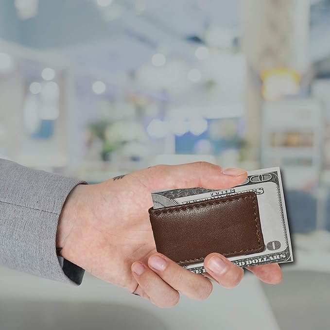 LB LEATHERBOSS Men's New Leather Strong Magnetic Money Clip