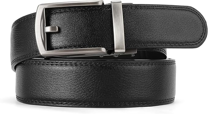 GAEKEAO Ratchet Belt for Men Genuine Leather 1 3/8" - Micro-Adjust Buckle Trim to Fit Dress Belt Casual to Formal Gift Boxed