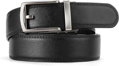 GAEKEAO Ratchet Belt for Men Genuine Leather 1 3/8" - Micro-Adjust Buckle Trim to Fit Dress Belt Casual to Formal Gift Boxed