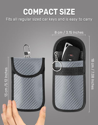 Upgraded Faraday Bag for Key Fob (2 Pack), Premium Faraday Key Fob Protector– Car RFID Signal Blocking, Car Security Protection, Anti-Theft Pouch, Anti-Hacking Case Blocker Grey
