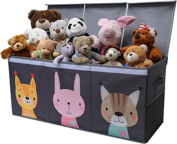 SoftOwl Extra Large Toy Storage Organizer with Lid - Sturdy, Collapsible Toy Chest Storage Box with Cute Design - Toys Bin with Dividers for Kids, Boys, Girls, Nursery, Bedroom, Play room 37"x16"x14"