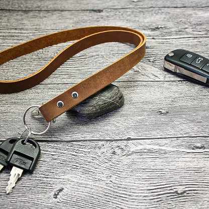 Leather Keychain Lanyard For Women Neck, Genuine Leather Handmade Lanyard with Keychain for Cellphone, Keys, ID Badge Holder, Camera,1Pcs