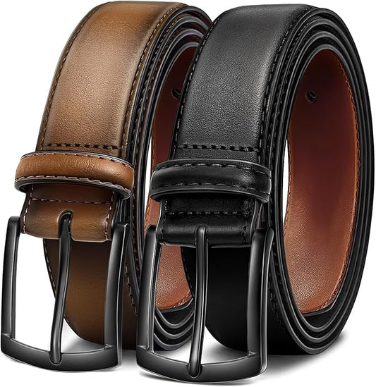 Men's Belt 2Pack Genuine Leather Belt for Men Dress Casual Golf Jeans Pants 1 3/8"