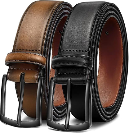 Men's Belt 2Pack Genuine Leather Belt for Men Dress Casual Golf Jeans Pants 1 3/8"