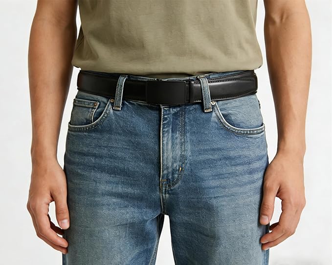 Lingli Men's Belt,Ratchet Dress Belt with Automatic Buckle Brown/Black-Trim to Fit-35mm wide