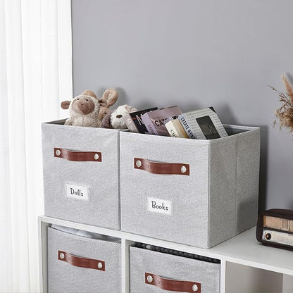 DECOMOMO Storage Bins, Cube Storage Bin with Labels, Fabric Storage Cubes for Shelves (11" / 6pcs, Light Texture Grey)