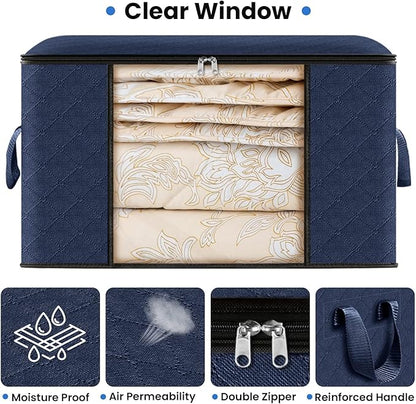 Fab totes Storage Bags,Clothes Blanket Storage Bins Foldable Closet Organizers with Reinforced Handle for Home Dorm Storage and Organization,Fabric Bags for Organizing Sheets,Clothing (Blue,10 Pack)