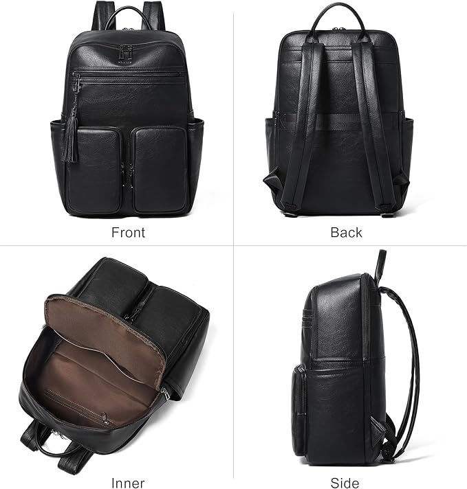 Shrrie Laptop Backpack for Women 16 Inch,Vegan Leather Travel Backpack Purse Work Business Computer Backpacks Teacher Nurse College Laptop Bookbag Casual Daypack,Two-toned Black