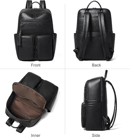 Shrrie Laptop Backpack for Women 16 Inch,Vegan Leather Travel Backpack Purse Work Business Computer Backpacks Teacher Nurse College Laptop Bookbag Casual Daypack,Two-toned Black