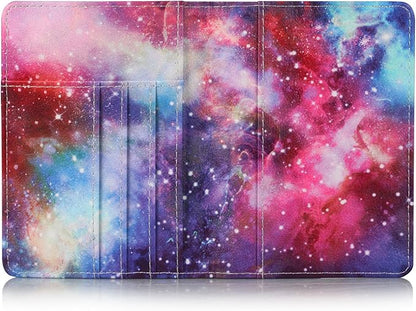 Passport Holder Cover Case PU Leather RFID Blocking Card Pockets Holder Cute Luggage Magnetic Wallet Case for Women Men, Colorful Galaxy