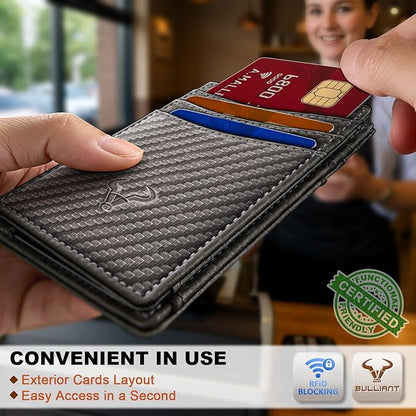 BULLIANT Slim Wallet For Men 12Cards,Magnetic Flip Build-in Money Clip Airtag Compatible-RFID Blocking