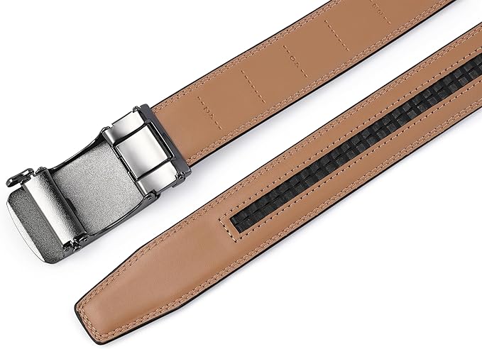 Lingli Men's Belt,Ratchet Dress Belt with Automatic Buckle Brown/Black-Trim to Fit-35mm wide