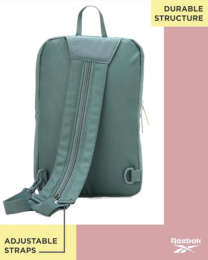 Reebok Unisex Crossbody Sling Bags – Compact Convertible Strap Cross Body Bag Travel Sling Bag - Gym & Travel Essential, Mikayla Green