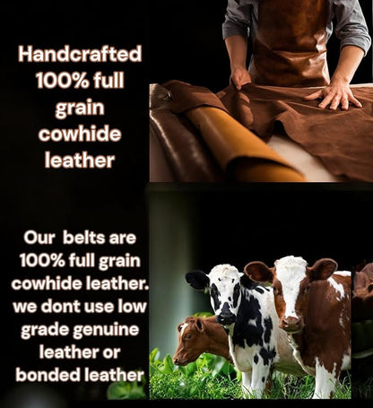 F&L CLASSIC Men's full Grain Vintage Distressed leather Belt,easy to change Roller buckle,1.5" Wide,USA,