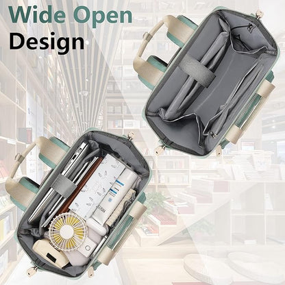 FALANKO Laptop Backpack for Women, Doctor Teacher Nurse Work Bookbag for 17.3 Inch Laptop, Large Travel Wide Open College Shoulder Purse Bag With RFID Anti Theft Green