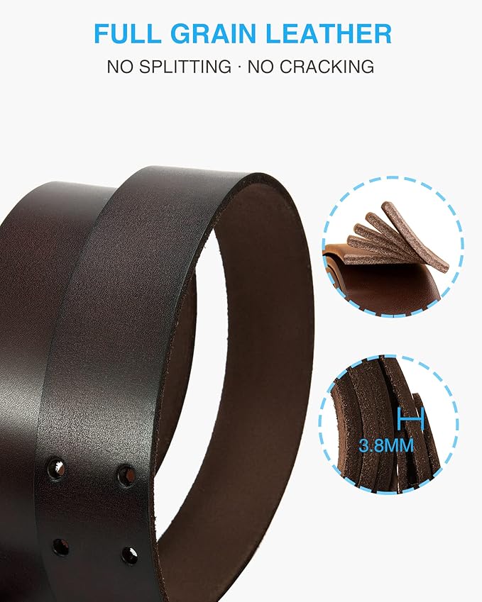 CHAOREN Work Belts for Men Heavy Duty - 1.5" Full Grain Leather Belt Casual - Fully Adjustable, Double Prong