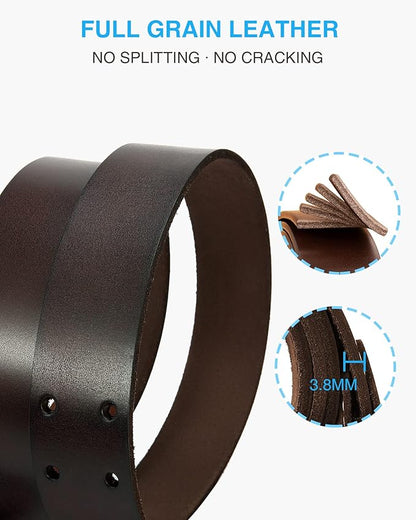 CHAOREN Work Belts for Men Heavy Duty - 1.5" Full Grain Leather Belt Casual - Fully Adjustable, Double Prong