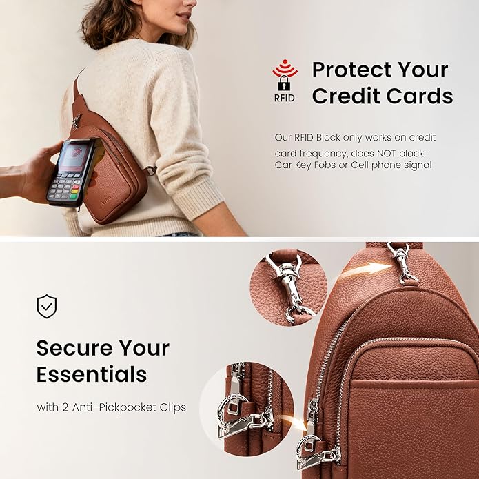 befen Genuine Leather Small Sling Bag for Women Anti-Theft Crossbody Chest Bags Multi-Pockets Fanny Pack with RFID Card Slots