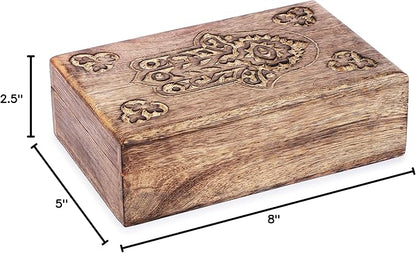 Ajuny Wooden Box with Hamsa Hand Carved Decorative Multipurpose Use Jewelry Organizer Travel Treasure Chest Trinket Holder Gift - 8 X 5 Inch