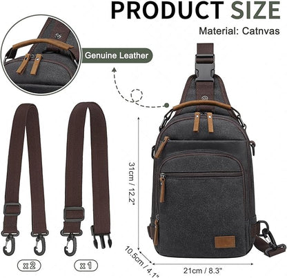 Canvas Sling Bag for Men, Waxed Canvas Crossbody Bag, Retro Vintage Chest Bag Spacious for Outdoor College Work