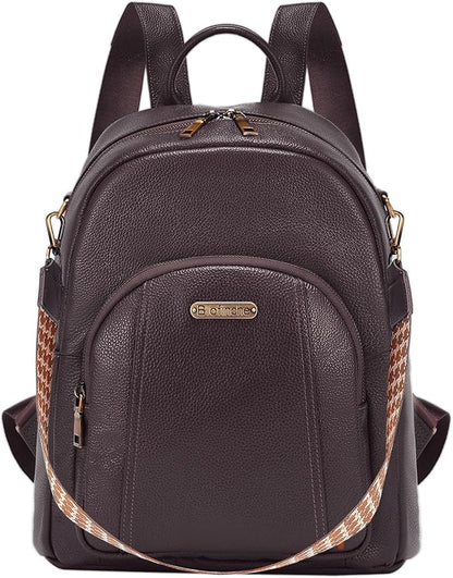 Blofinche Women's Genuine Leather Travel Backpack, 12.9 Inch Laptop Backpack with Anti-Theft Pocket, Durable Computer Bag for Work & Commuting, Coffee Brown