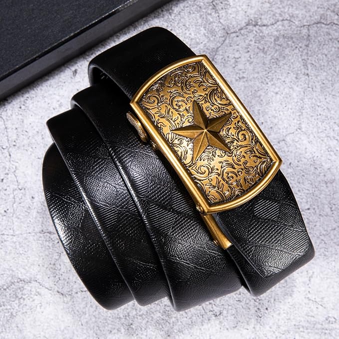 Dubulle Designer Mens Belts, Sliding Automatic Buckle Ratchet Dress Belt TOP Genuine Leather Strap Gifts