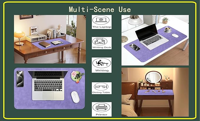 Leather Desk Mat, 23.6"x13.8" Non-Slip PU Leather Desk Pad, Thick Desk Blotter with Stitched Edge, Retro Large Mouse Pad, Laptop Pad for Office & Home Use (Purple)