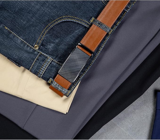 Founders & C Men's Ratchet Belt 1 3/8",Leather Dress Belt Adjustable with Click Sliding Buckle Trim to Exact Fit