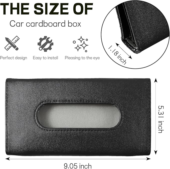 Car Tissue Holder, Leather Tissue Holder for Car Sun Visor, Rectangular Auto Sun Visor Napkin Holder Mask Dispenser, Universal Vehicle Tissue Box Sun Visor Accessory (Black)