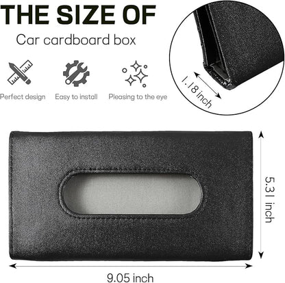 Car Tissue Holder, Leather Tissue Holder for Car Sun Visor, Rectangular Auto Sun Visor Napkin Holder Mask Dispenser, Universal Vehicle Tissue Box Sun Visor Accessory (Black)