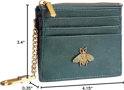 SEAVILIA Card Holder Keychain Wallet for Women with ID Window RFID Coin Purse Bee Gifts Slim Minimalist Small Wallet