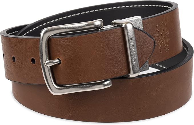 Tommy Hilfiger Men's Reversible Leather Belt, 2‑in‑1 Design for Dress Or Casual Wear