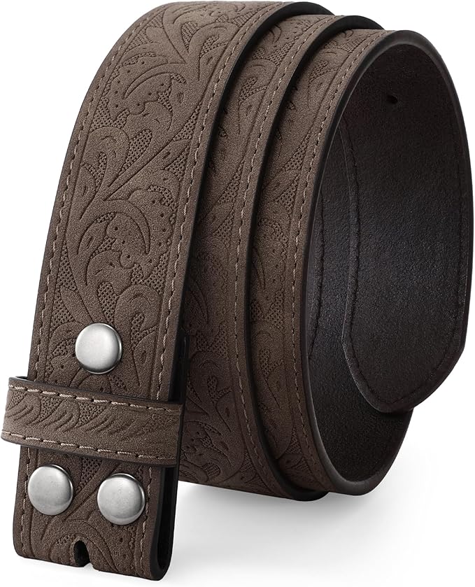 TRIWORKS Western Belt Strap for Men without Buckle 1.5" Wide Floral Engraved Embossed Leather Belt Strap