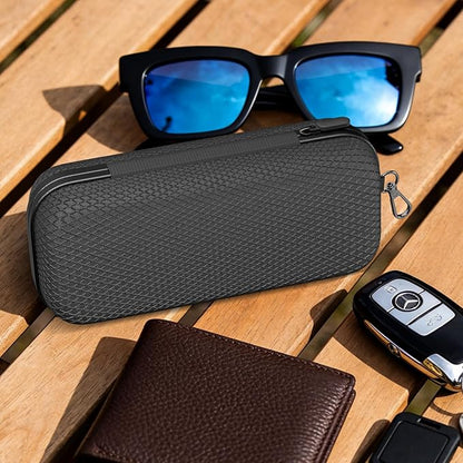Double Eyeglasses Case Dual Sunglasses Case Hard Shell Glasses Case with Clip Metal Carabiner Travel