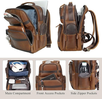 TIDING Men's Vintage Leather Backpack 15.6" Laptop Bag Large Capacity Business Travel Hiking Shoulder Daypacks