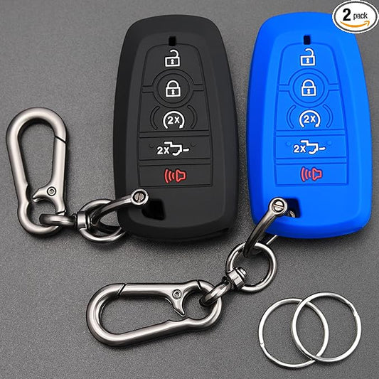 TANDRIVE Key Fob Cover for 2026 2025-2017 Ford F150 F250 F350 F450 F550 F650 F750, 5 Button, Silicone, 2-Pack, Black and Blue
