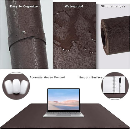 Cacoy 36" x 20" Leather Desk Pad Blotter, XXL Large Gaming Mouse Pad, Waterproof PU Leather Desk Mat On Top of Desk for Office and Home (Brown)