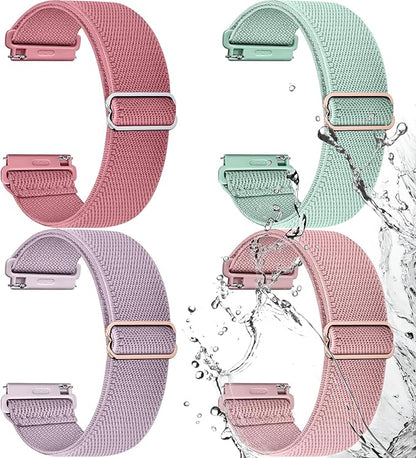 Fullmosa Watch Bands 20mm Nylon Elastic Stretchy Band, Water-resistant Quick Release Soft Adjustable Strap for Garmin Samsung Galaxy Amazfit Women Men (Peppermint/Pink/Pistachios/Coral)