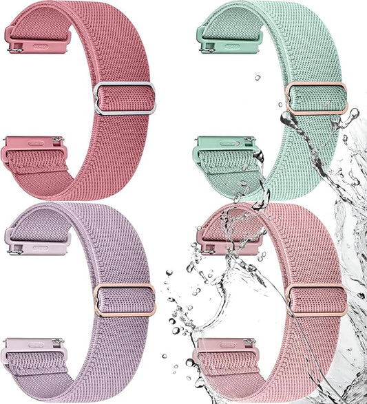 Fullmosa Watch Bands 22mm Nylon Elastic Stretchy Band, Water-resistant Quick Release Soft Adjustable Strap for Garmin Samsung Galaxy Amazfit Women Men (Peppermint/Pink/Pistachios/Coral)