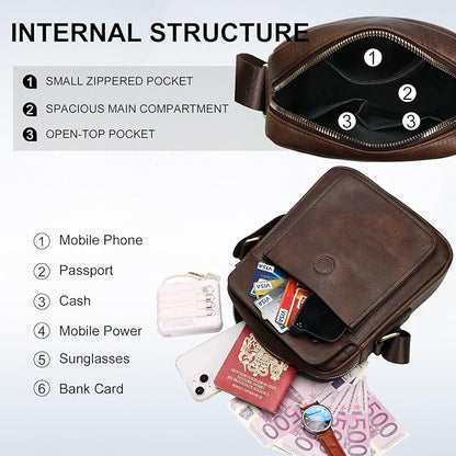Leathario Crossbody Bag For Men Vegan Leather Shoulder Messenger Purse Sling Satchel Bag For Work Business Travel | Vegan Leather, Purse, For Work, Business, Travel