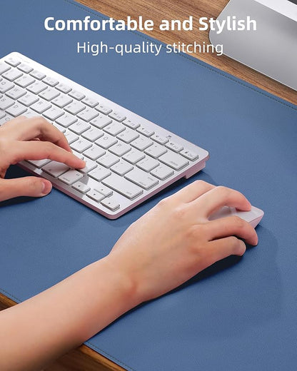 Leather Desk Pad Protector, Mouse Pad, Office Desk Mat, Non-Slip PU Leather Desk Blotter, Laptop Desk Pad, Waterproof Desk Writing Pad for Office and Home (Grey Blue, 31.5" x 15.7")