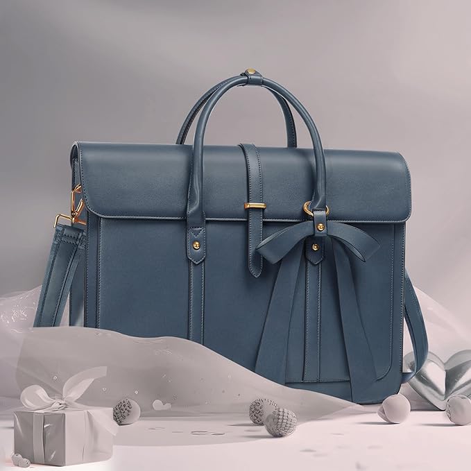 MOSISO Laptop Bag for Women, 17 inch PU Leather Laptop Shoulder Bags Convertible Backpack, 17.3 inch Messenger Bags Casual Handbag Work Briefcase Travel Computer Bag with Bowknot, Peacock Blue
